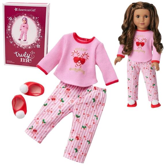 NEW American Girl MERRY EVERYTHING DOLL PAJAMAS Sweet Candy Cane + Slippers BOX - Picture 1 of 8